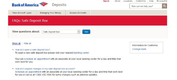 bank of america safebox rental cost